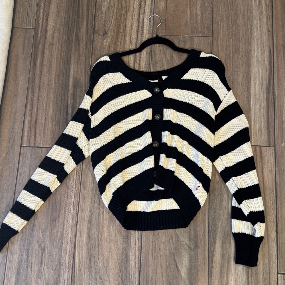 Levi’s Striped Black and Cream Button-Up Sweater